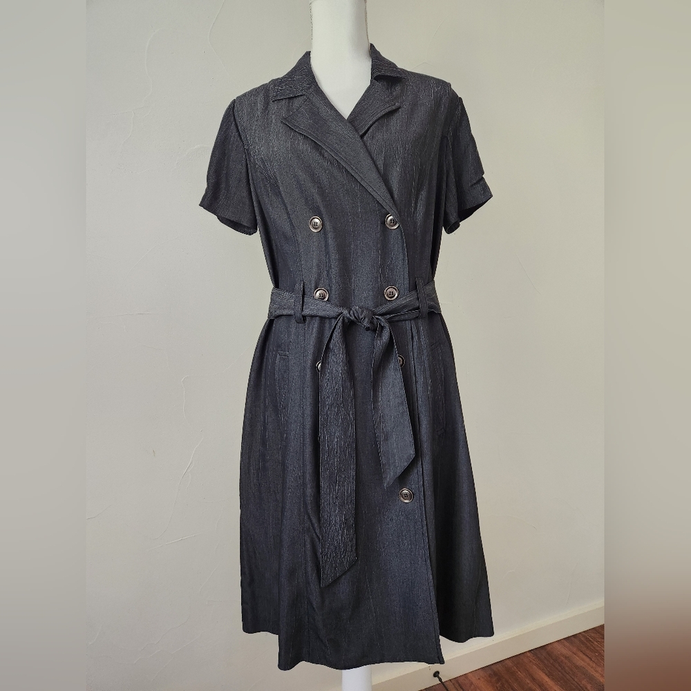 Dressbarn Black Double-Breasted Midi Dress with Tie Waist